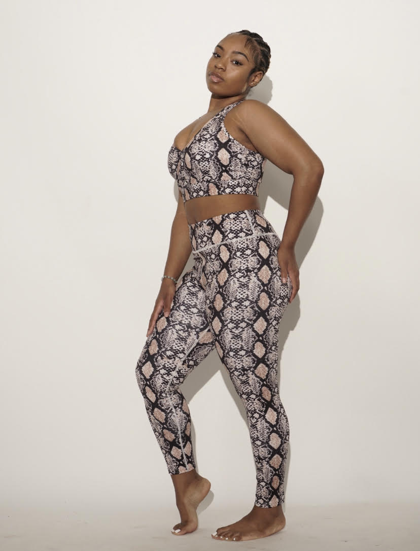 yellow snake print two piece yoga set